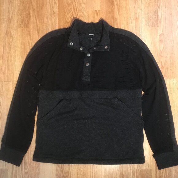 Monrow Mesh Sleeve Snap Button Sweatshirt Mixed Media Size S - Picture 3 of 9